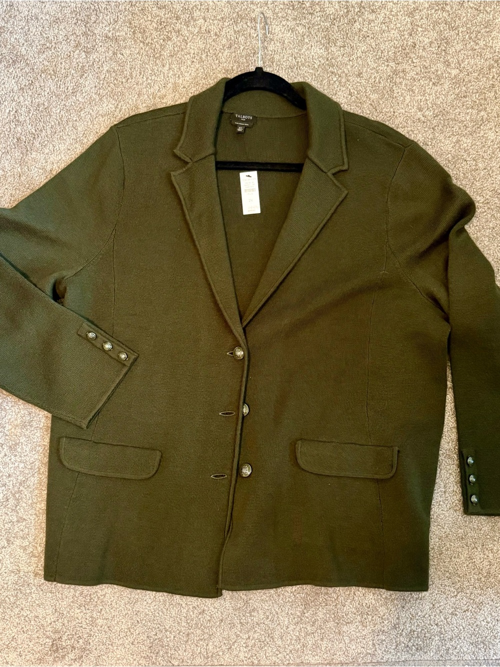 Talbots Olive Green Knit Blazer Jacket
